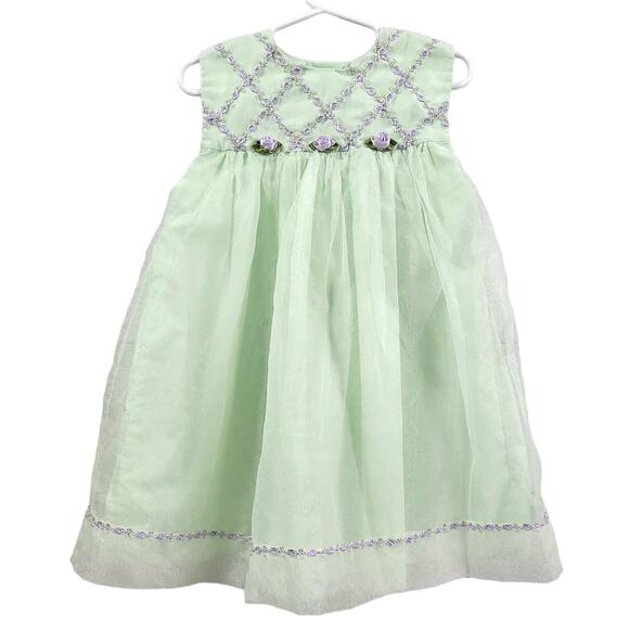 Vintage Bryan & Co Baby Girl Sage Green Tulle Dress Size 48 Mo - Picture 1 of 10
